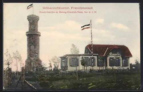 AK Freudenstadt, Gasthof Friedrichshöhe mit Herzog-Friedrich-Turm