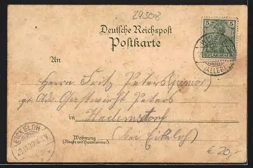 Lithographie Winsen a. d. Aller, Gasthof Stadt Hannover, Kirche, Krieger-Denkmal