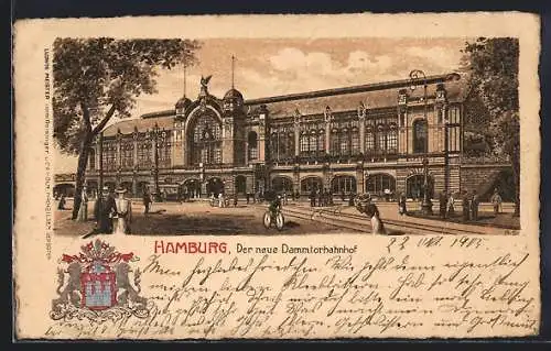 Künstler-AK Hamburg-Neustadt, Der neue Dammtorbahnhof, Radfahrer, Leute