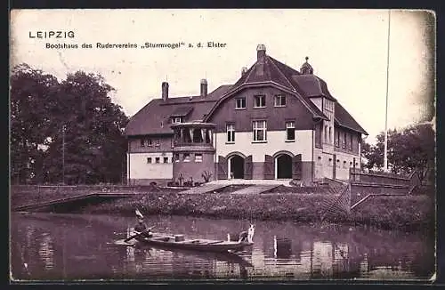 AK Leipzig, Bootshaus des Rudervereins Sturmvogel an der Elster