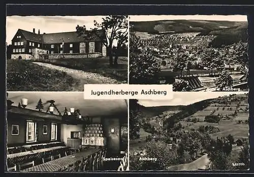 AK Klingenthal i. Sa., Jugendherberge Aschberg, Inneres Speisesaal, Panorama