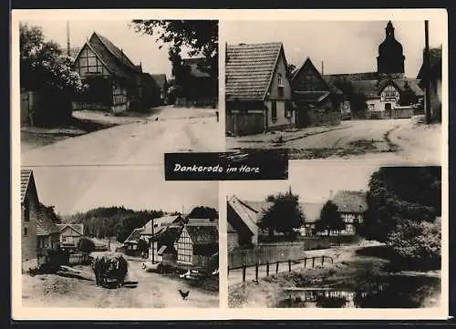 AK Dankerode, Strassenansichten mit Kirche und Dorfteich