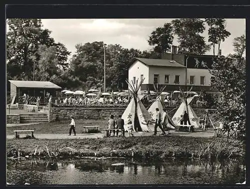 AK Bernburg, HO-Eiscafé Bärenburg mit Indianerdorf