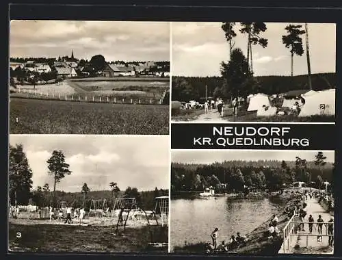 AK Neudorf /Kr. Quedlinburg, Teilansicht, Campingplatz am Birnbaumteich, Spielplatz am Campingplatz