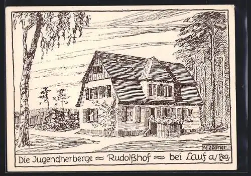 Künstler-AK Lauf a. Peg., Jugendherberge Rudolfshof