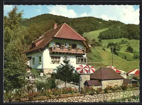 AK Altsimonswald i. Schwarzwald, Café Märchengarten mit Sonnenschirmen