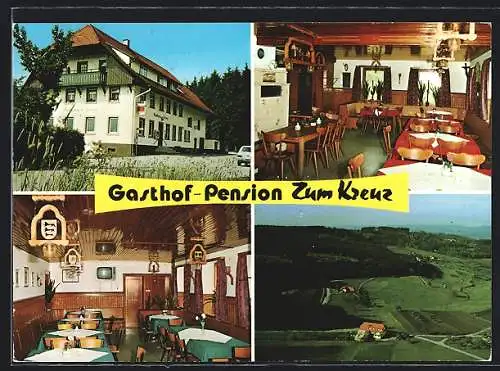 AK Oberbiederbach, Gasthof-Pension zum Kreuz, Aussenansicht u. Inneres