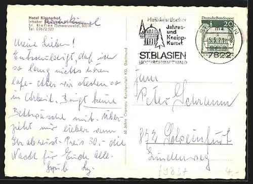 AK St. Blasien /Schwarzwald, Hotel Klosterhof, Innenansicht vom Restaurant