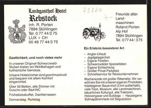 AK Stühlingen, Landgasthof-Hotel Rebstock von R. Porten