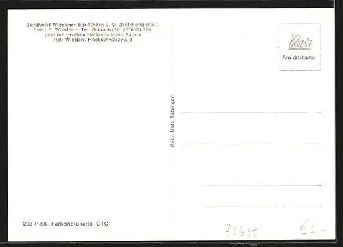 AK Wieden /Hochschwarzwald, Hotel Wiedener Eck, Innenansicht vom Speiseraum