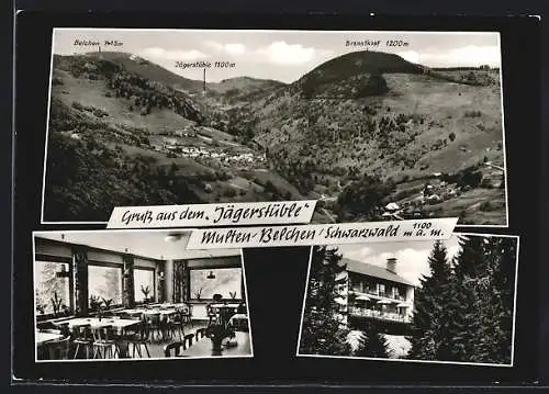 AK Multen-Belchen /Schwarzwald, Gasthaus Jägerstüble mit Blick auf Brenntkopf und Belchen