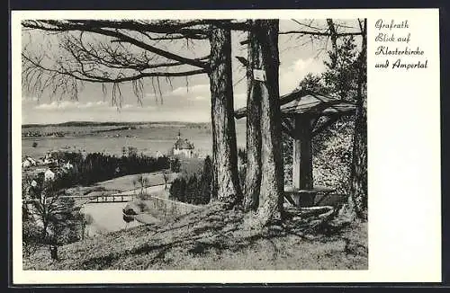 AK Grafrath, Blick auf Klosterkirche und Ampertal