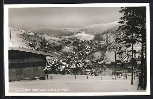 AK Lauscha i. Thür. Wald, Stadtansicht im winterlichen Tal