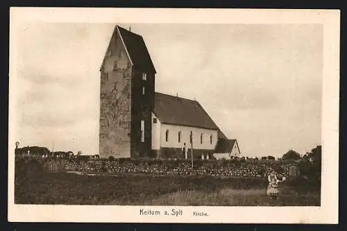 AK Keitum /Sylt, Kirche mit Mauer