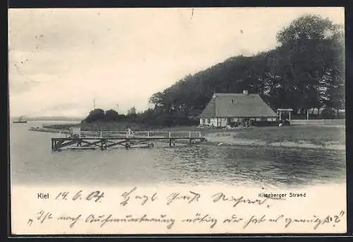 AK Kiel, Kitzeberger Strand, Ansicht mit Gebäude und Bootssteg