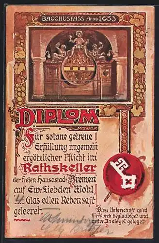 Künstler-AK Bremen, Diplom des Gasthauses Rathskeller