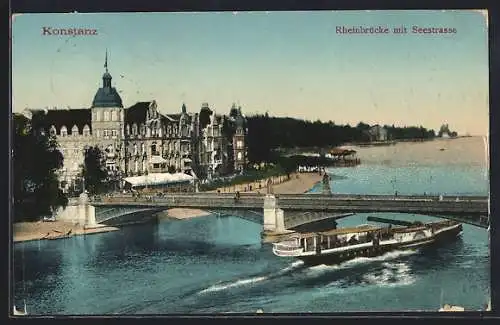 AK Konstanz, Rheinbrücke mit Seestrasse