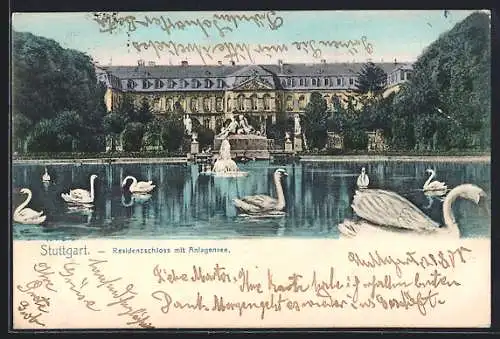 AK Stuttgart, Residenzschloss mit Anlagensee