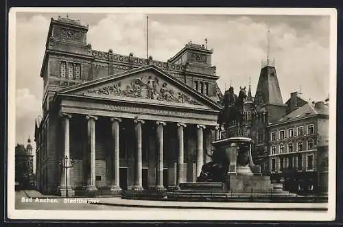 AK Bad Aachen, Stadttheater und Denkmal