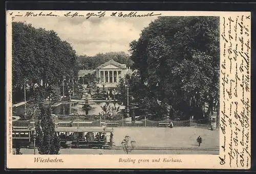 AK Wiesbaden, Bowling green und Kurhaus, Strassenbahn