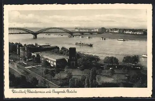 AK Düsseldorf, Rheinterrasse und Skagerrak-Brücke