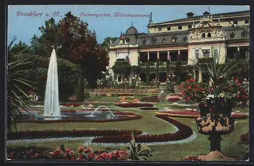 AK Frankfurt-Westend, Palmengarten und Blumenparterre mit Fontäne