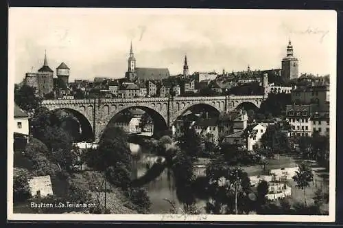 AK Bautzen /Sa., Teilansicht mit Brücke