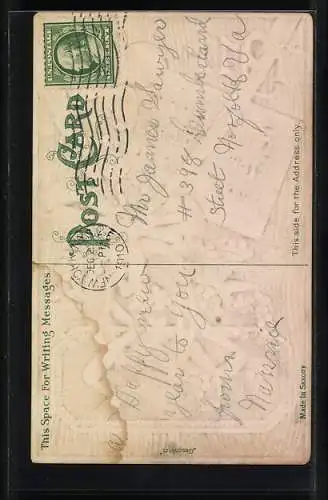 Präge-AK Hufeisen, Kleeblatt und Vergissmeinnicht zu Neujahr