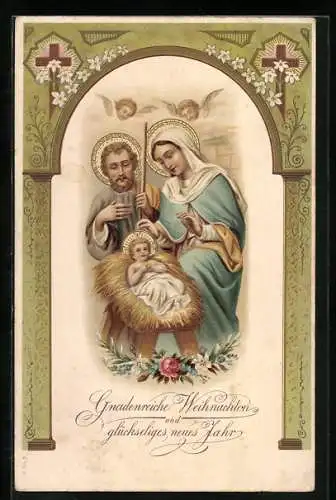 AK Maria und Joseph mit dem Christkind, Neujahrsgruss