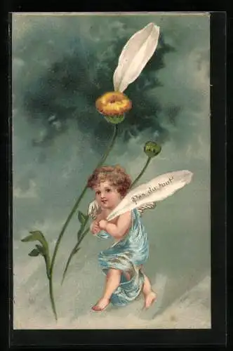 AK Engel hält eine Margeriten-Blüte in den Händen