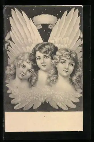 AK Köpfe von Engelsgestalten im Sternenhimmel