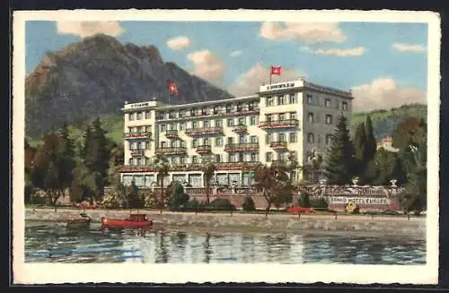 Künstler-AK Lugano, Grand Hotel Europe, Propr. J. Fassbind