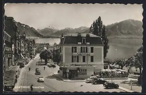 AK Montreux, Grand`rue mit See und Bergpanorama aus der Vogelschau