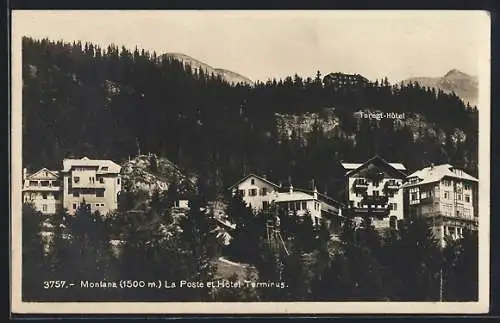 AK Montana, La Poste et Hotel Terminus, avec Forest-Hotel