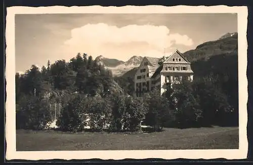 AK Sils-Maria, Hotel Alpenrose mit Bergpanorama