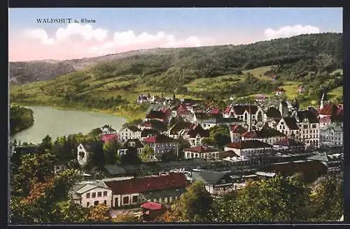 AK Waldshut a. Rhein, Ortspartie mit Fluss und Bahnhof