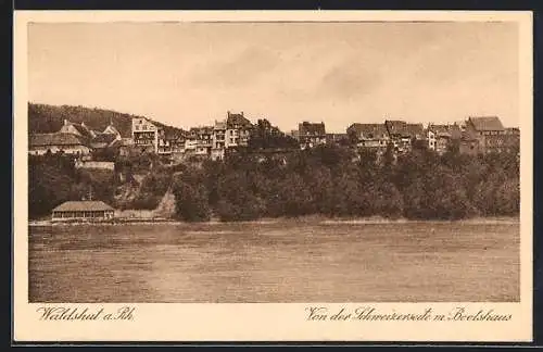 AK Waldshut, Blick von der Schweizerseite auf die Stadt mit Bootshaus