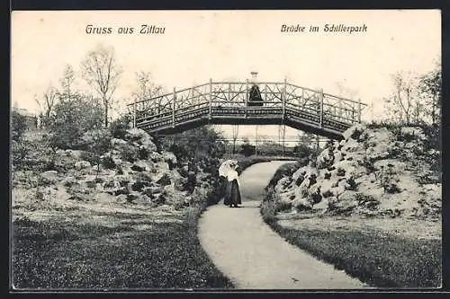 AK Zittau, Brücke im Schillerpark