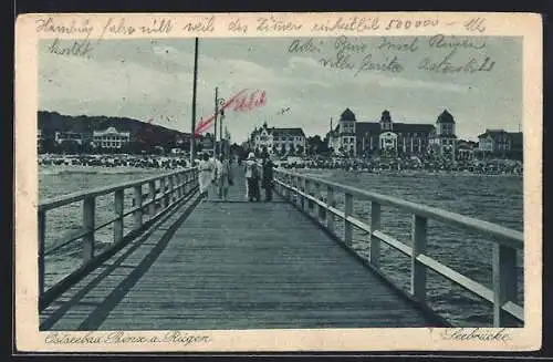 AK Binz /Rügen, Seebrücke mit Ortspanorama