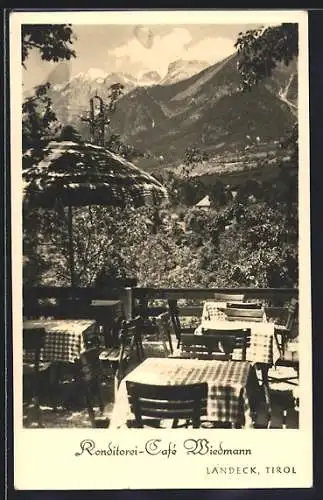 AK Landeck /Tirol, Konditorei-Cafe Wiedmann H. Mayer, Terrasse mit Bergblick