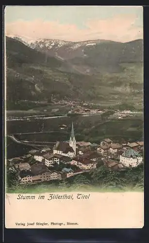 AK Stumm im Zillerthal, Panoramablick mit Kirche vom Berg