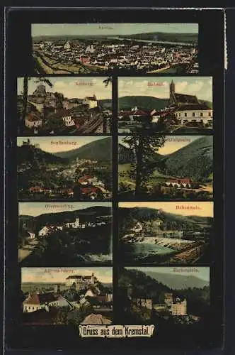 AK Krems /Donau, Gesamtansicht, weitere Ansichten der Orte Rehberg, Senftenberg, Obermeisling, Imbach, Albrechtsberg