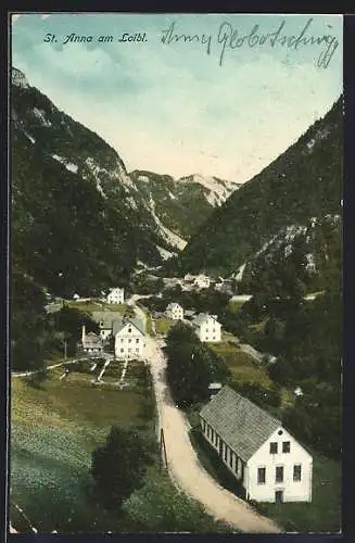 AK St. Anna am Loibl, Ortsansicht mit Bergblick aus der Vogelschau