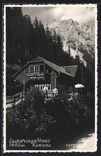 AK Ramsau bei Schladming, Dachsteinhaus /Gasthaus zum Dachstein Schrampf, vom Wasser gesehen