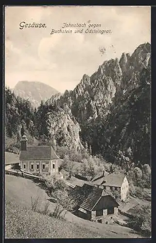 AK Johnsbach im Gesäuse, Kirche gegen Buchstein und Ödsteingrat