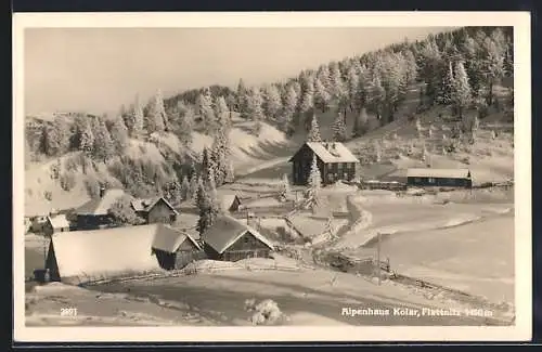 AK Flattnitz /Kärnten, Ortsansicht mit Hotel-Pension Alpenhaus Kolar im Winter