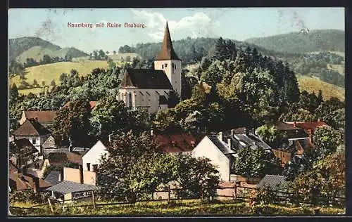 AK Kaumberg, Ortsansicht mit Ruine Araburg aus der Vogelschau