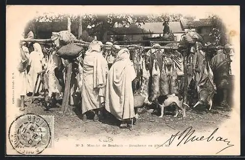 AK Boufarik, Marché, Boucherie en plein air