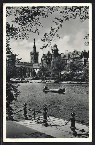 AK Königsberg /Pr., Schlossteich und Schloss