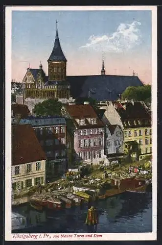 AK Königsberg i. Pr., Am blauen Turm und Dom
